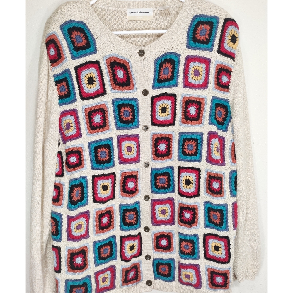 Alfred Dunner Knitted Squares Cardigan 1X